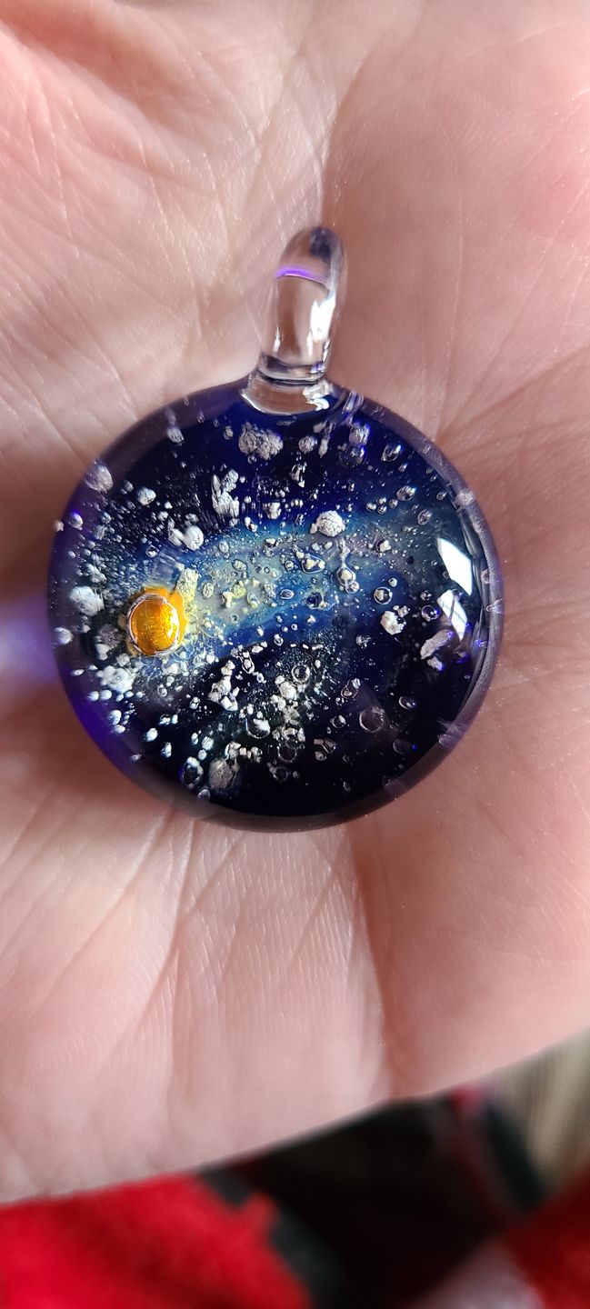 Customer photo review of Halley's Comet Glass Pendant