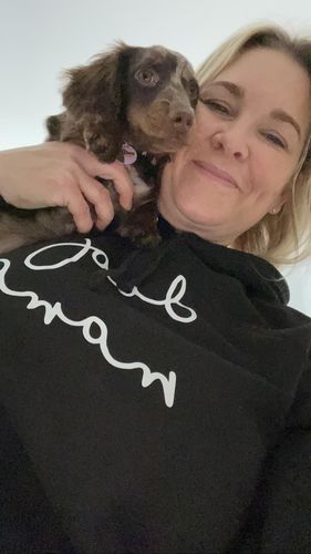 Customer photo review of Dog Mama Retro Script Hoodie (MRK X)
