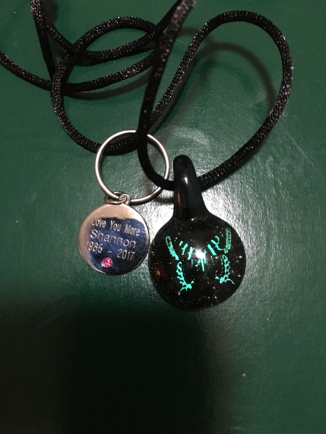Customer photo review of Butterfly Hologram Pendant with Infused Cremation Ash