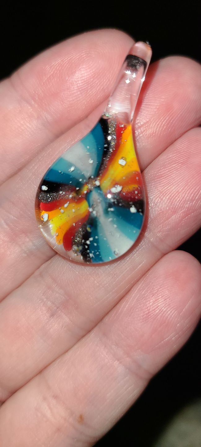 Customer photo review of Tie Dye Pendant with Infused Cremation Ashes