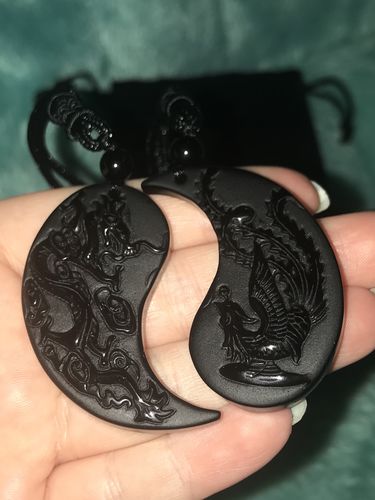 Customer photo review of Obsidian Dragon & Phoenix Couple Necklaces