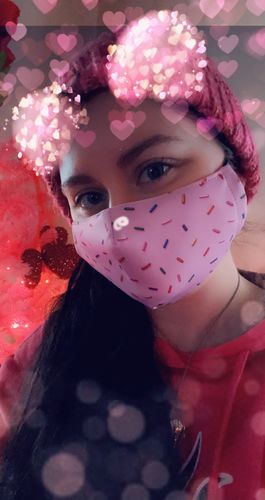 Customer photo review of Pink Rainbow Sprinkle Mask