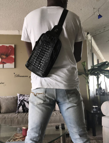 Customer photo review of Leather Crocodiles Pattern Chest Bag