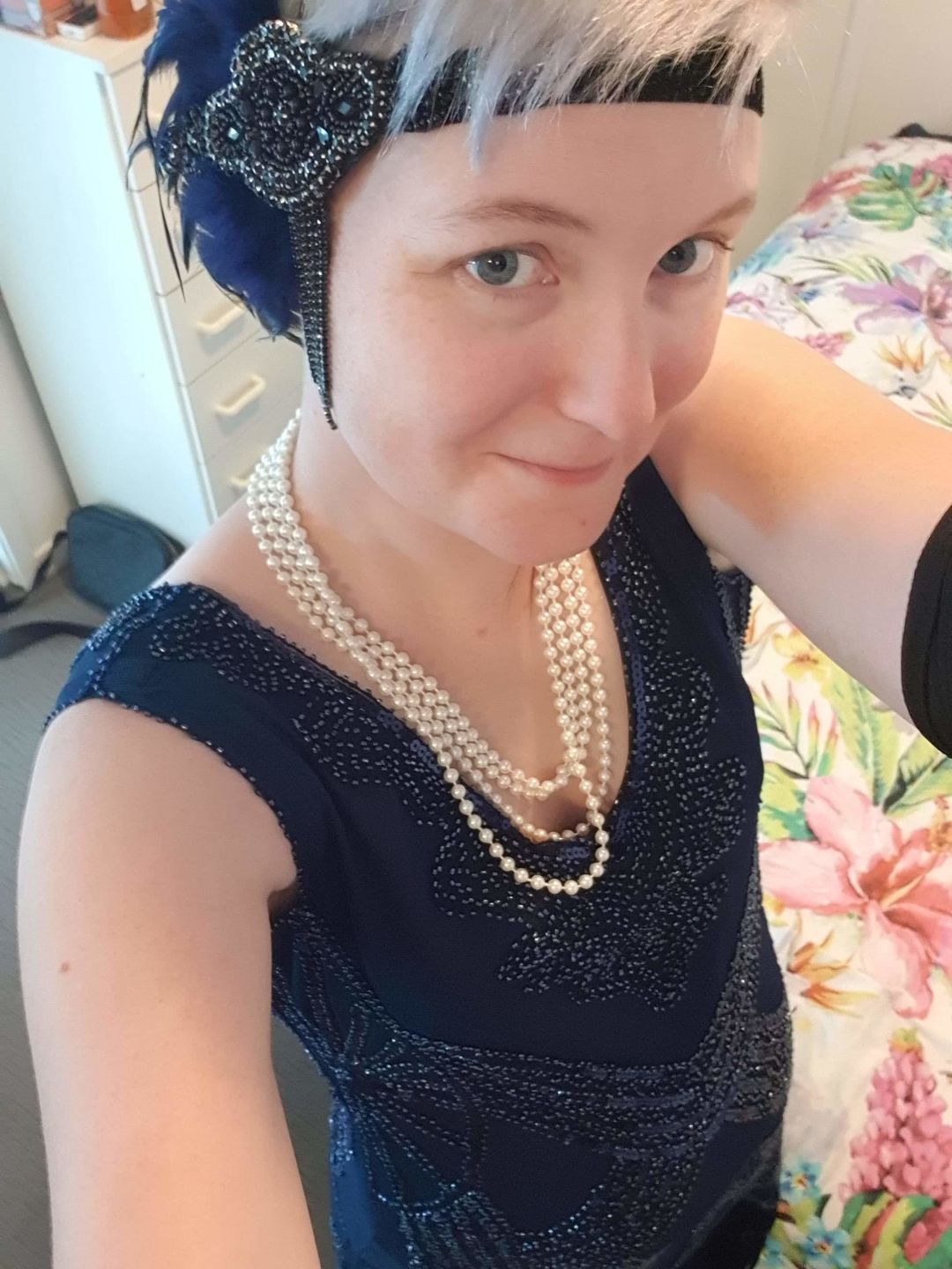 Customer photo review of 1920s Deco & Blue Feather Flapper Headpiece