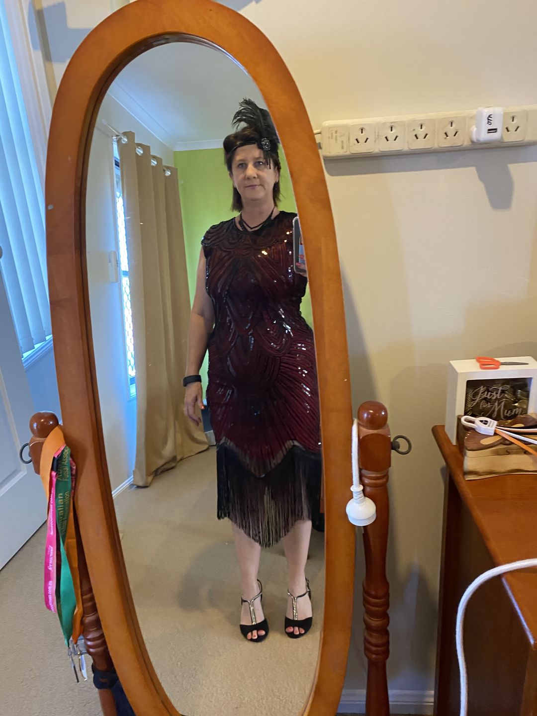 Customer photo review of 1920s Red & Black Beaded Mable Flapper Dress
