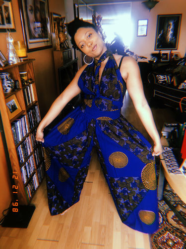 Customer photo review of African Print Blue Kellan  Jumpsuit