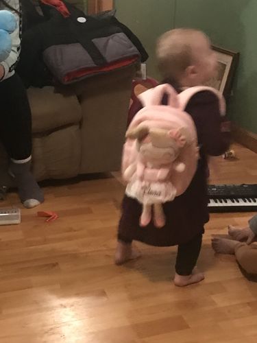 Customer photo review of Personalized Leyadoll Doll Backpack (Strawberry) - 2 Skin Tones