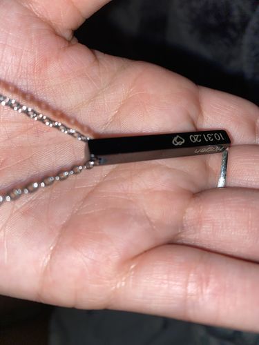 Customer photo review of 18K Gold-Plated Engraved 3D Bar Necklace