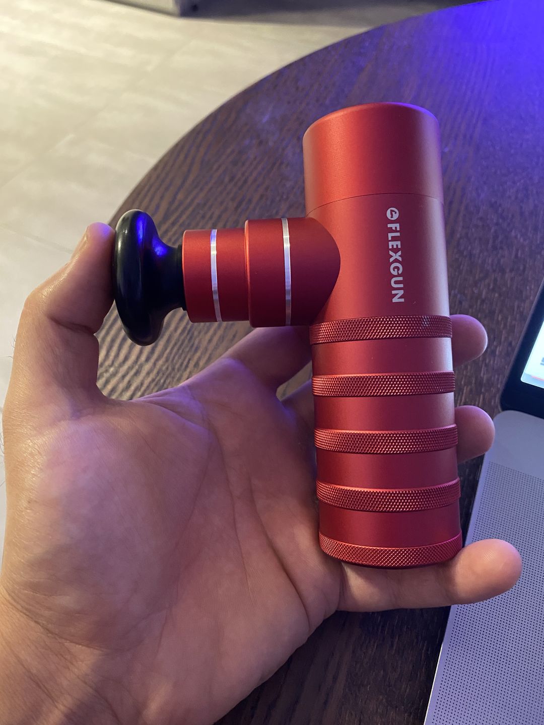 Customer photo review of Flexgun mini. Compact on-the-go treatment.