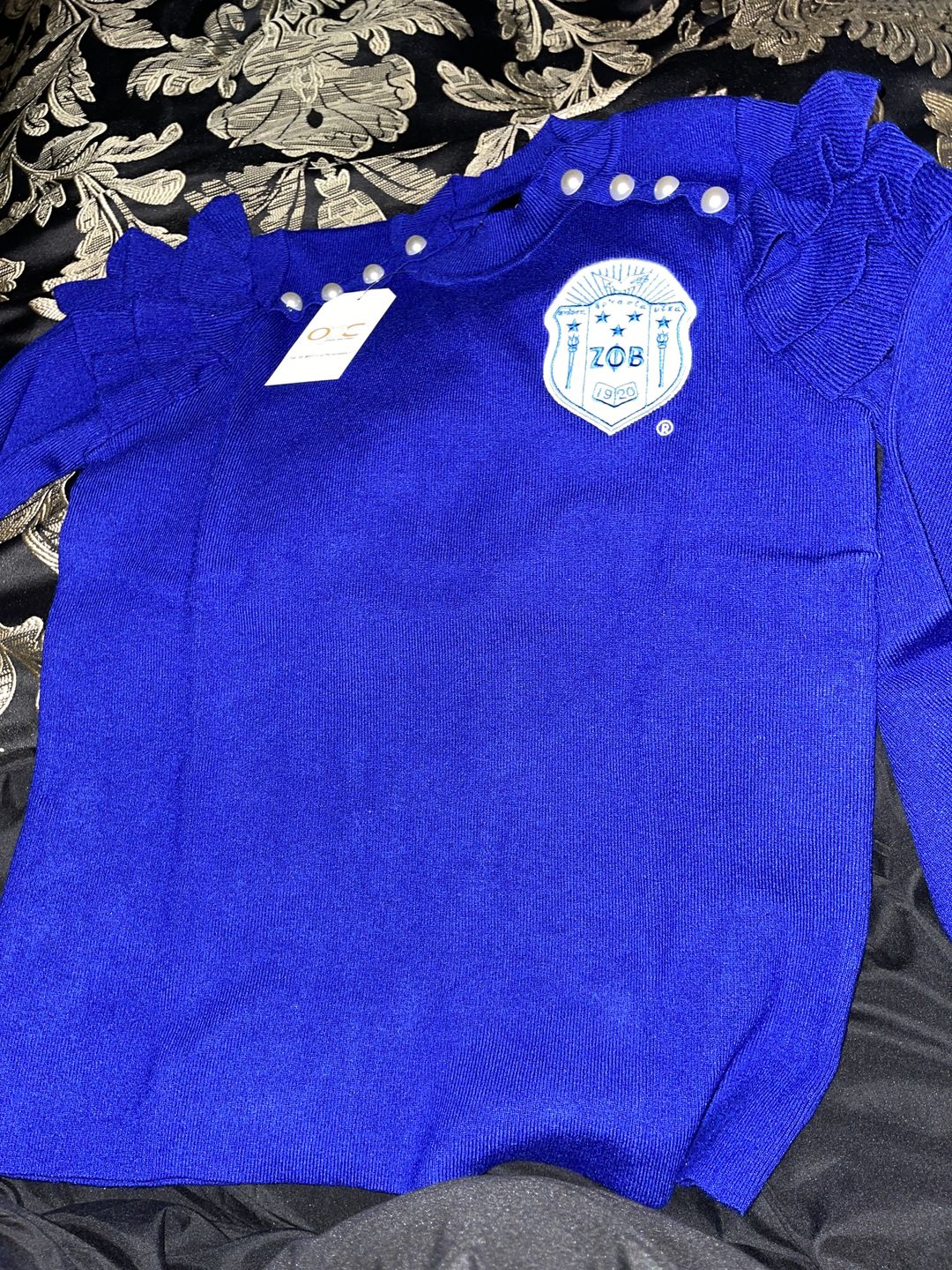 Customer photo review of ZPhiB - Pearled Ruffle Sleeve Sweater