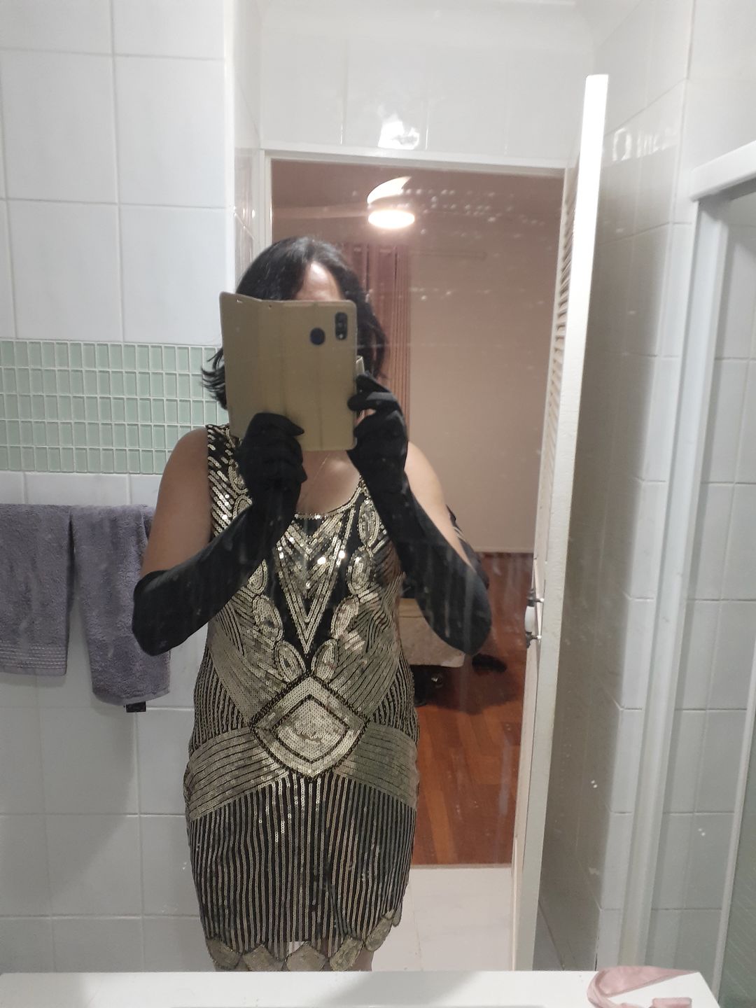 Customer photo review of Long Black Gloves