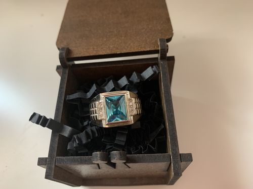 Customer photo review of Rectangular Blue Topaz 925 Solid Sterling Silver Ring for Men with 4 Diamonds