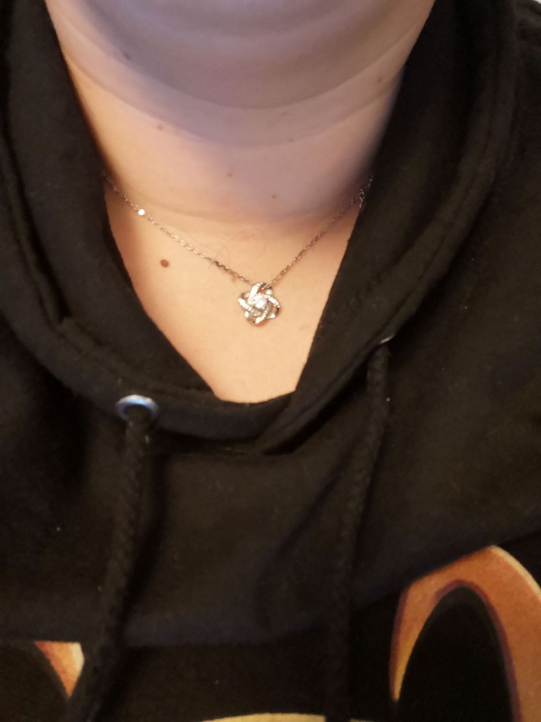 Customer photo review of To My Wonderful Wife Silver Love knot necklace