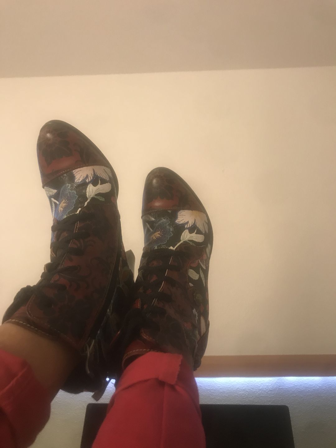 Customer photo review of Leather Hand Embossed Adjustable High Heel Boots