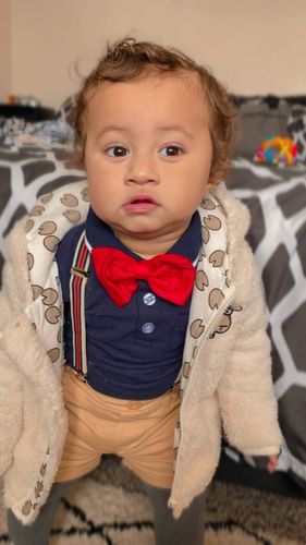 Customer photo review of Party Suspender Shorts Set | Blue Shirt