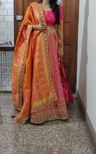 Customer photo review of RICH PINK AND ORANGE BANARASI EMBROIDERED LEHENGA