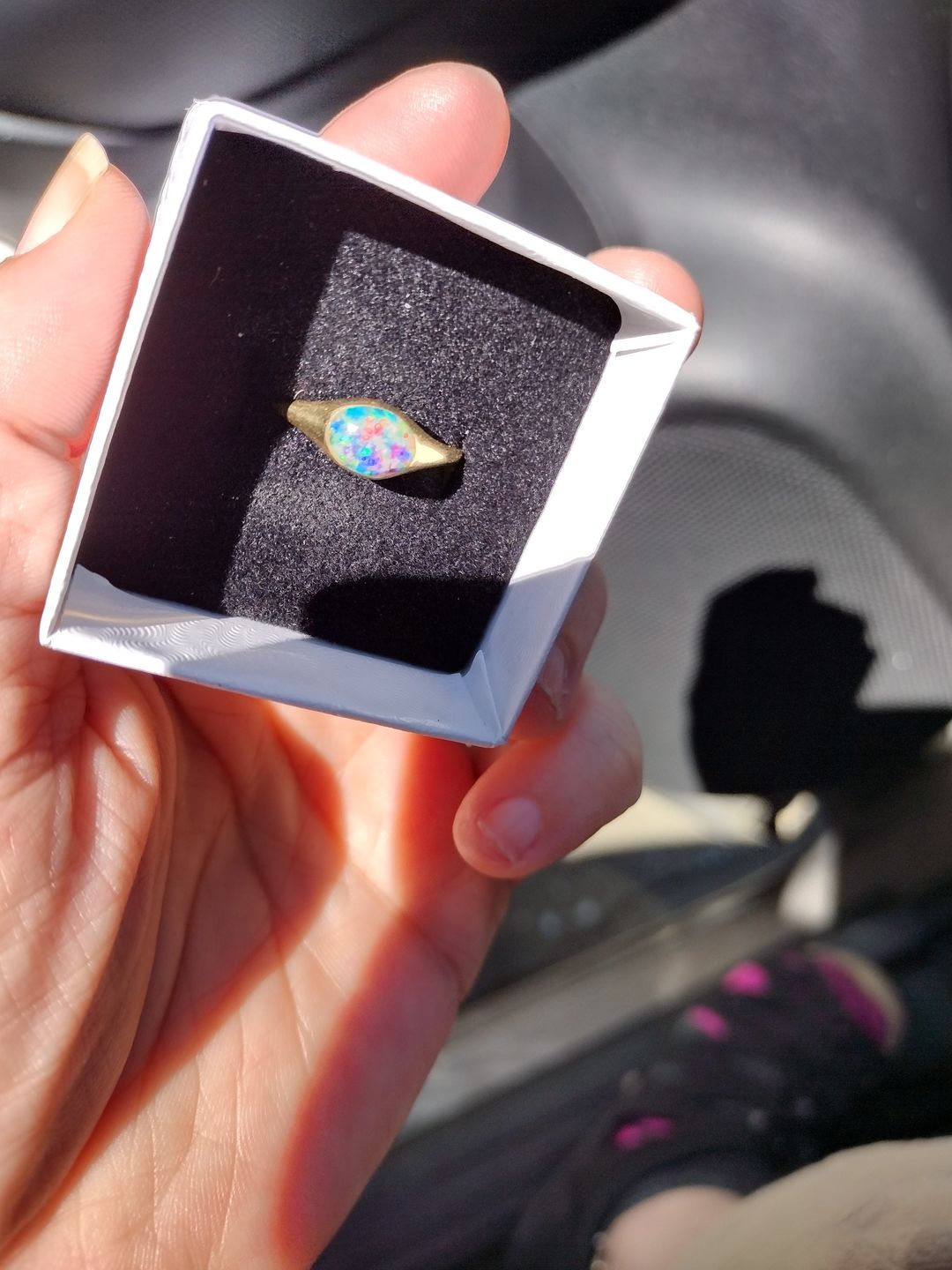 Customer photo review of Golden Oval Ring with Cremation Ashes