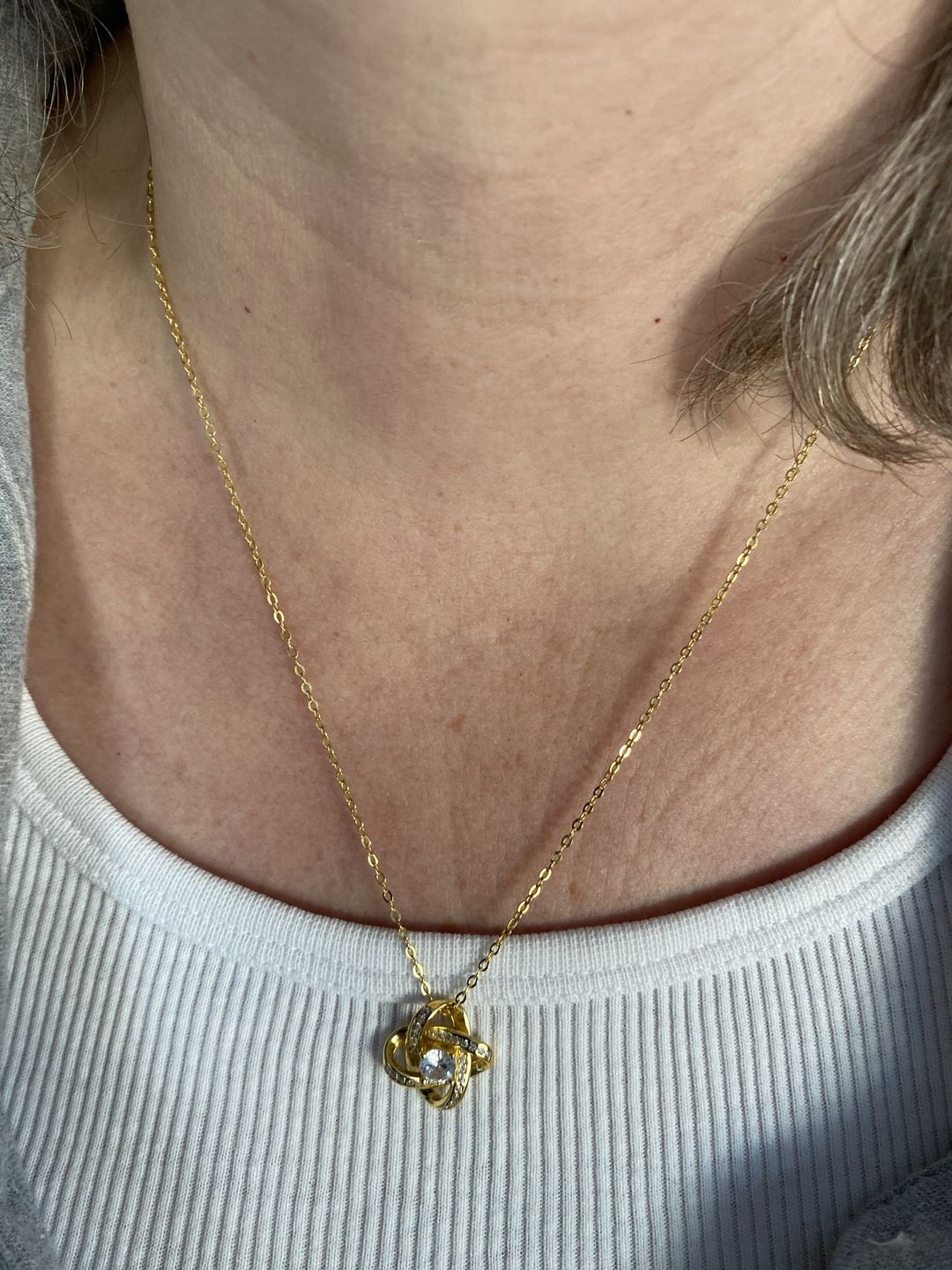 Customer photo review of To My Wonderful Wife Silver Love knot necklace