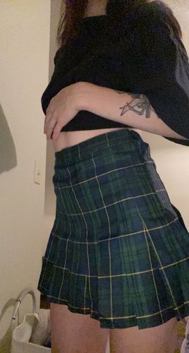 Customer photo review of Red/Green Tartan High Waist Tennis Skirt