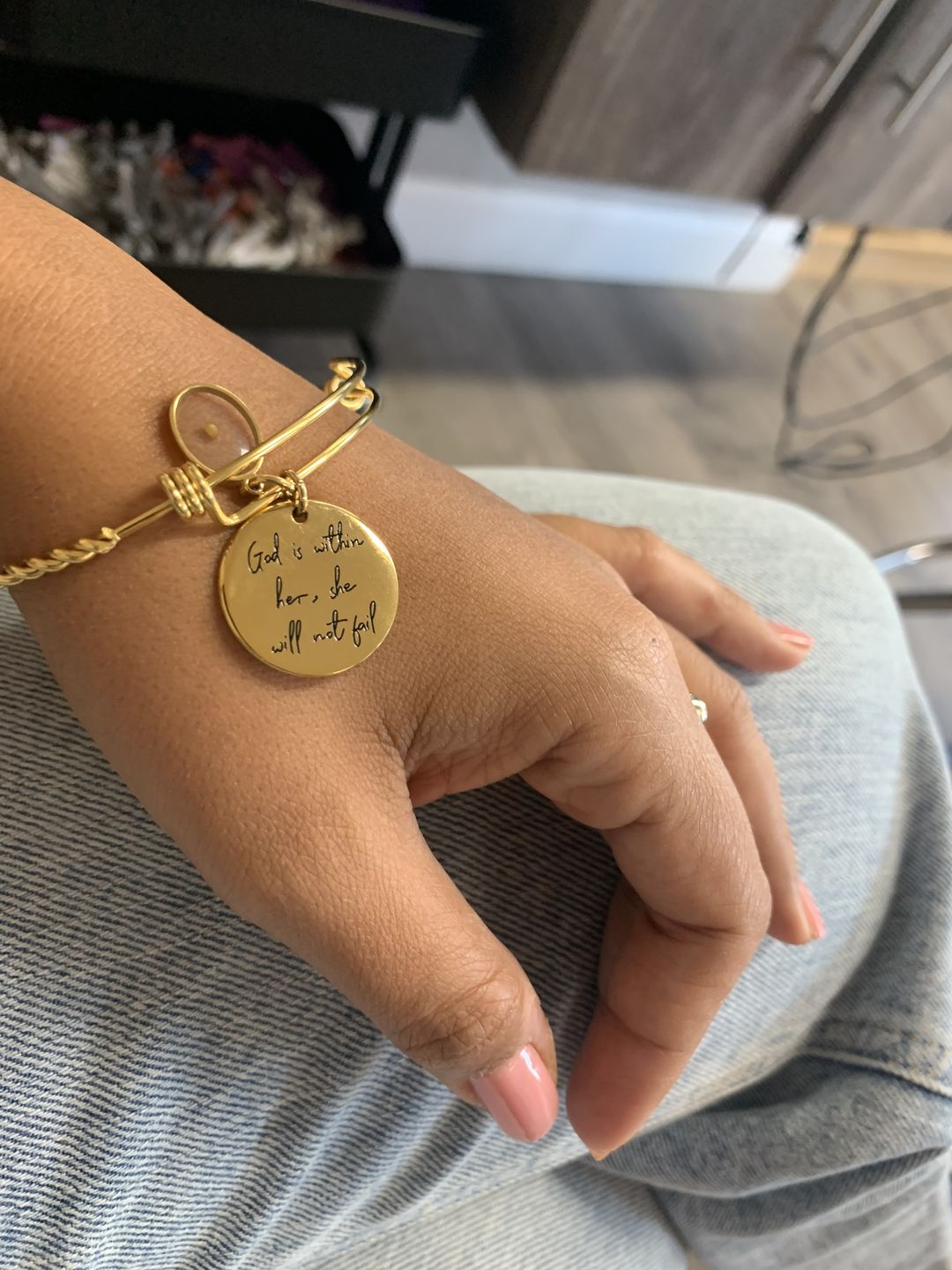 Customer photo review of God is Within Her, She Will Not Fail Bracelet