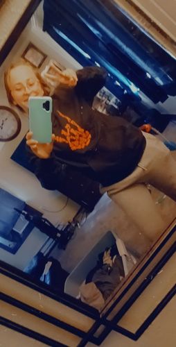 Customer photo review of 152 - Red Regret Wide Neck Hoodie