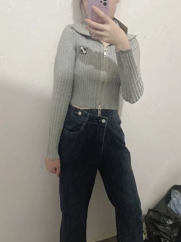 Customer photo review of Zip Up Rib Knit Cardigan
