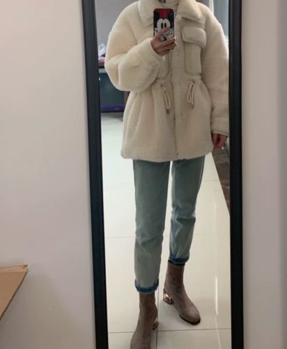 Customer photo review of Drawstring Decor Flap Pocket Fur Coat