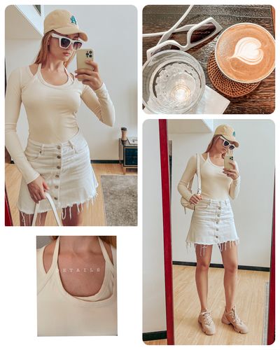 Customer photo review of Smooth Rib Halter Neck Long Sleeve Top