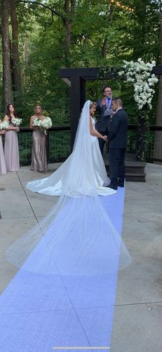 Customer photo review of Ivory White Chapel Bridal Veils with Pearls AC1008