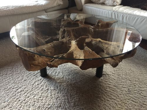 Customer photo review of Wurzel Couchtisch NAGA inkl. Glasplatte Ø 100cm