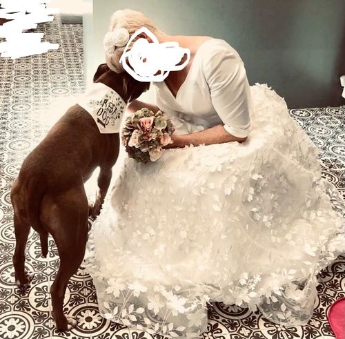 Customer photo review of Half Sleeve V-neck 3D Floral Lace Wedding Dresses VW1869