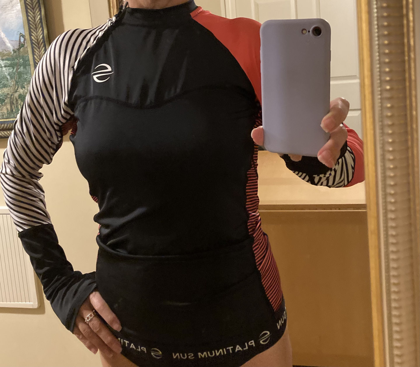 Customer photo review of Long Sleeve Swim Shirt for Women UPF 50+ | Stripes - Coral