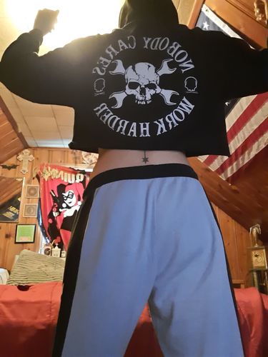 Customer photo review of 69- Nobody Crop Hoodie