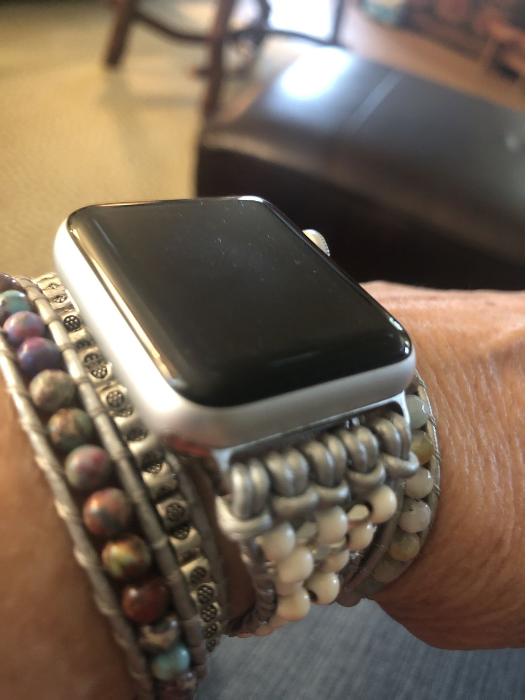 Customer photo review of White Labradorite Apple Watch Strap