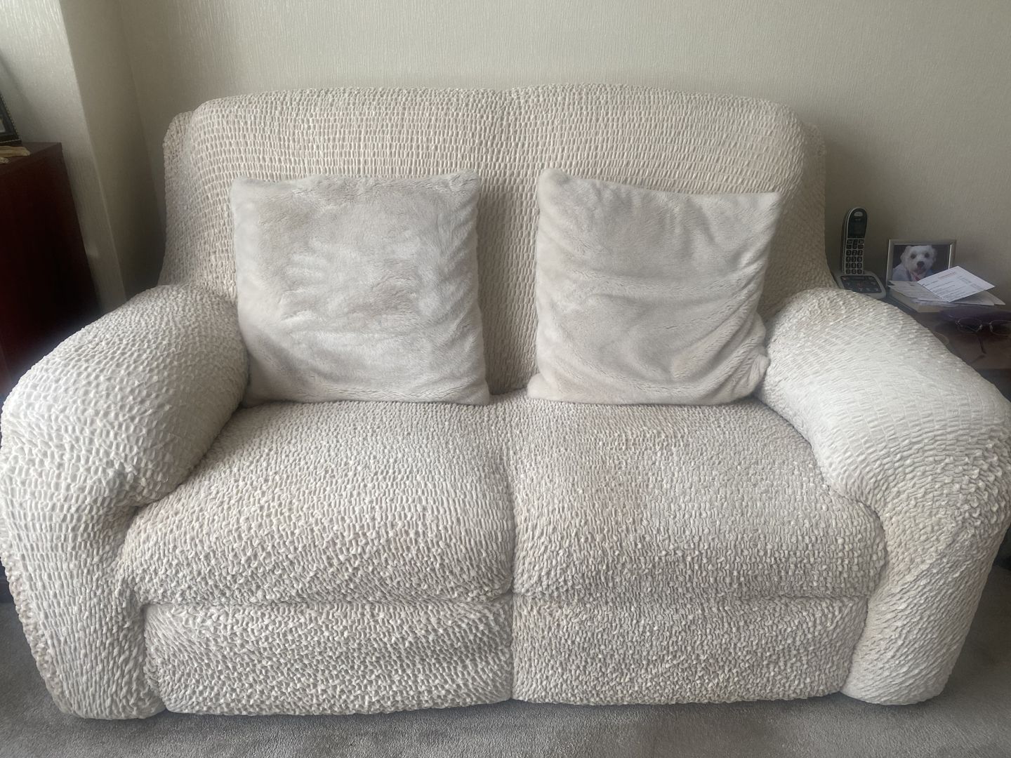 Customer photo review of 2 Seater Recliner Sofa Cover - Beige, Velvet