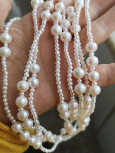 Customer photo review of High Quality Long Chain Nearly Round Pearls Necklace