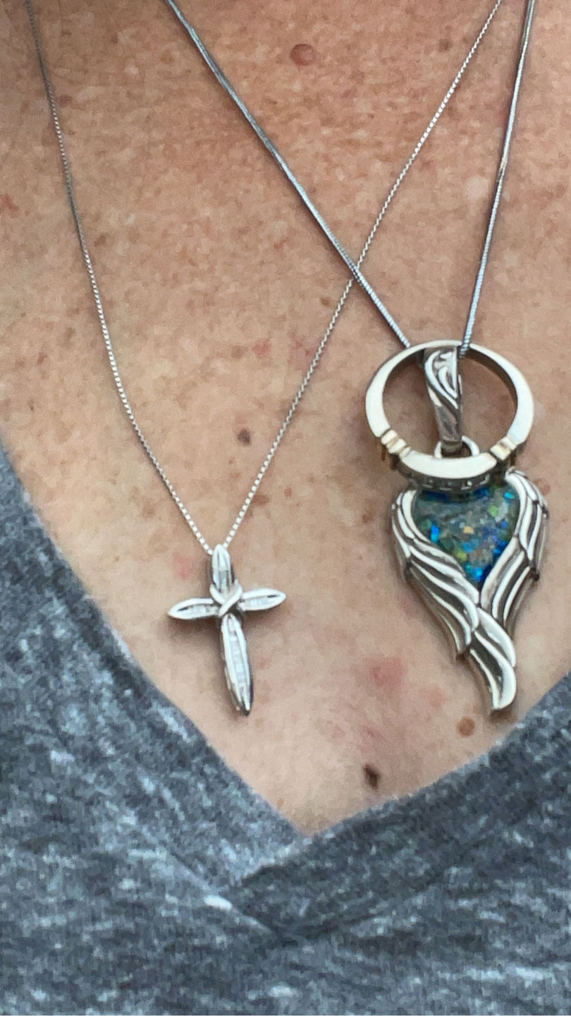 Customer photo review of Angel Wing Heart Pendant  - Engravable