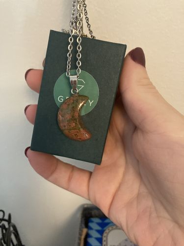 Customer photo review of Unakite Moon Pendant