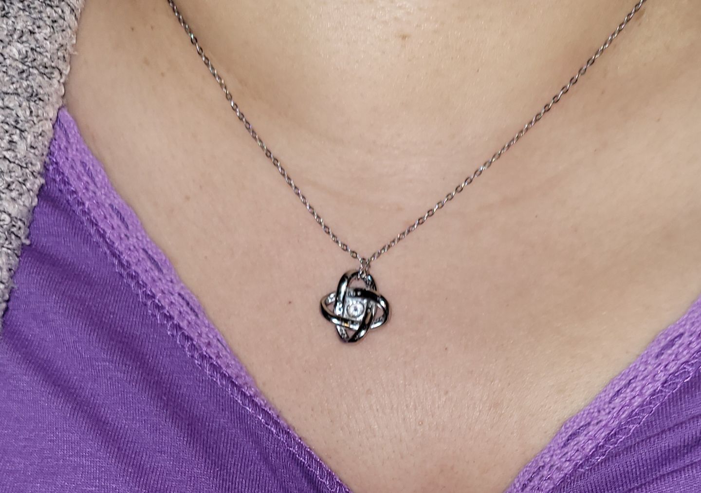 Customer photo review of To My Wonderful Wife Silver Love knot necklace