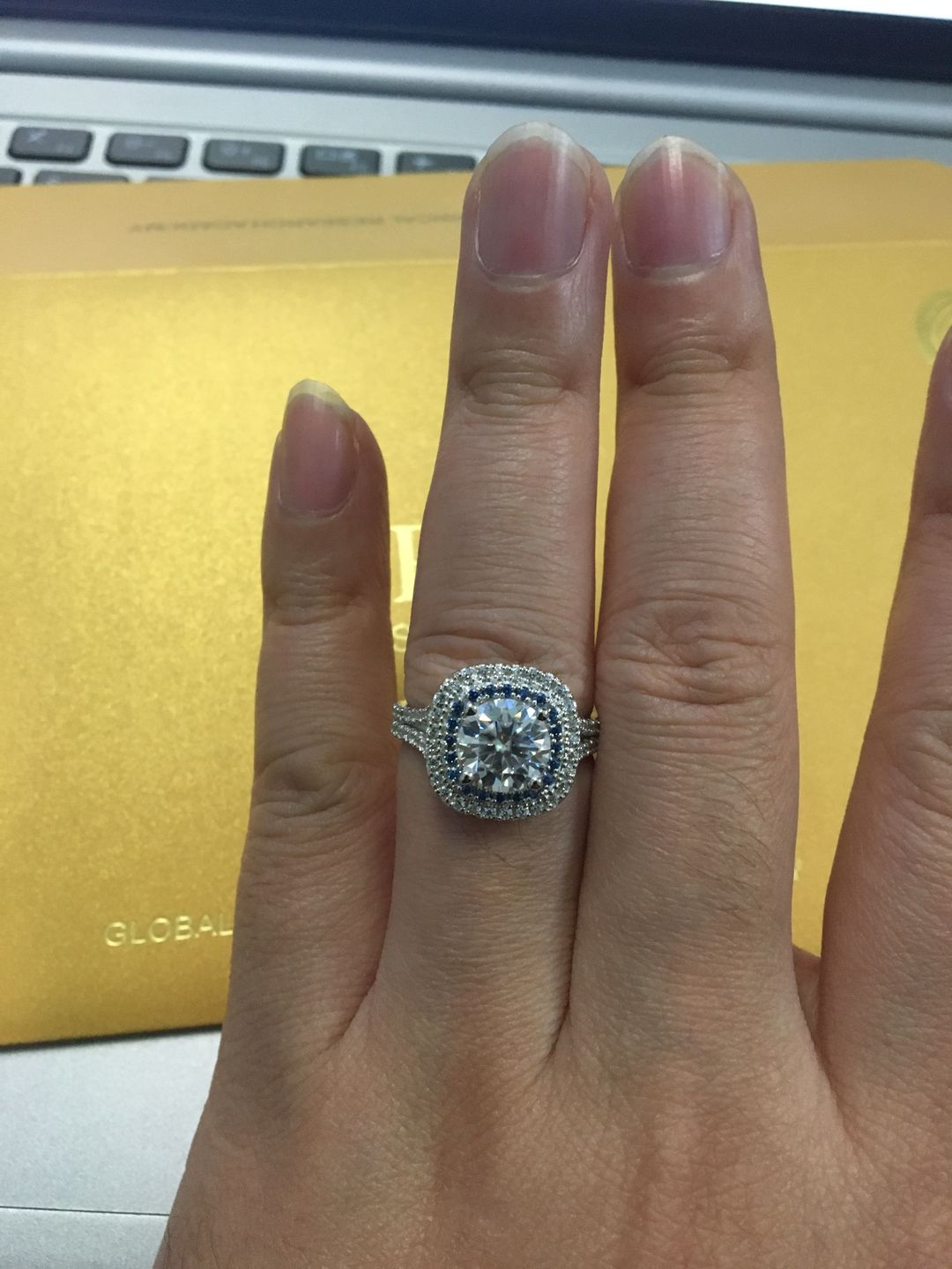 Customer photo review of Double Halo Moissanite Split Shank Pave Engagement Ring