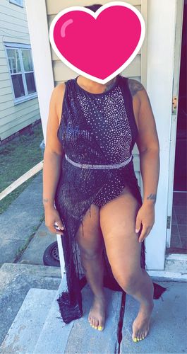 Customer photo review of Patchwork Rhinestones & Tassels Striking Maxi Dress