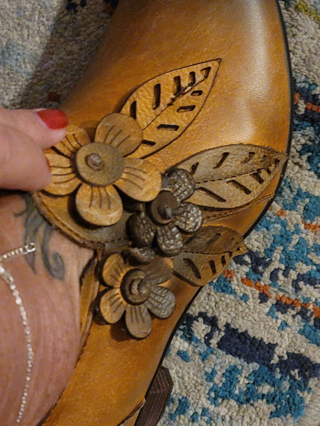Customer photo review of Retro Handmade Floral Leather Low-Heel Pumps