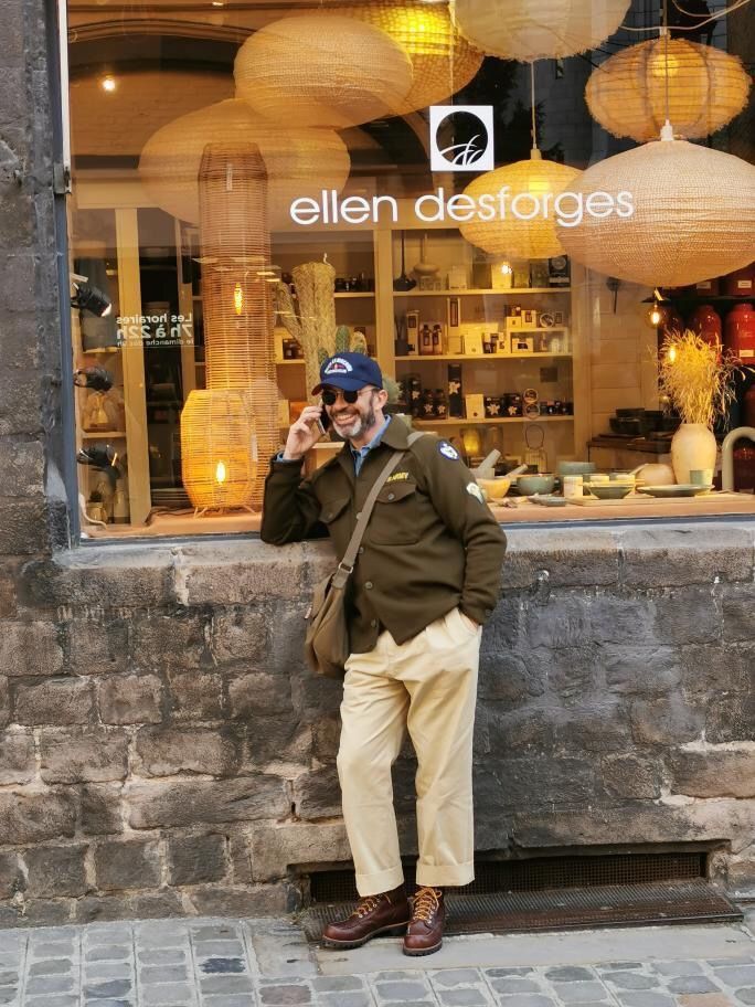 Customer photo review of 1930s IVY Style Double Pleated Chino Trousers - Khaki