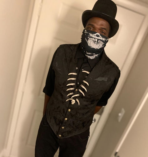 Customer photo review of Mens Victorian Suit Vest Steampunk Gothic Waistcoat Black Vest