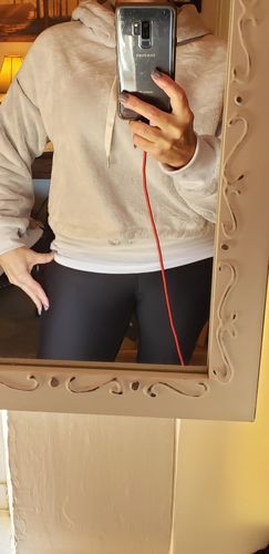Customer photo review of Faux-Fur Cinched Hem Cropped Hoodie - Grey