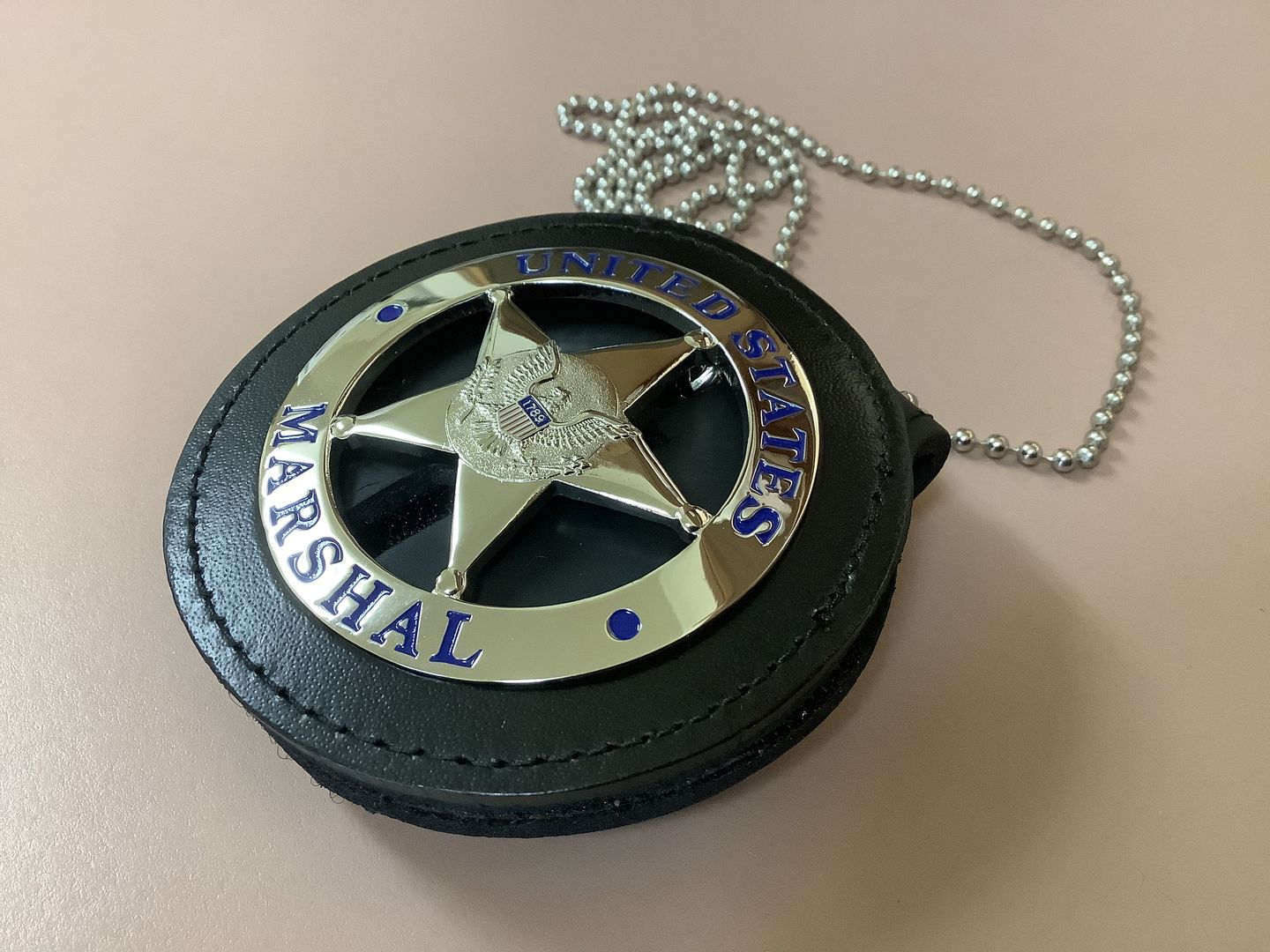 Customer photo review of US Federal Court Law Enforcement MARSHAL Badge Solid Copper Replica Movie Props
