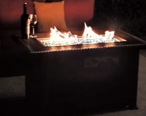 Customer photo review of 44" Propane Gas Fire Pit Table 50000 BTU Auto-Ignition with Windguard, Glass Stone, Brown
