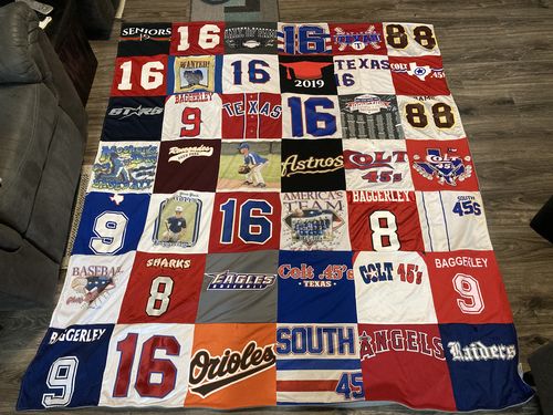 T-shirt quilt featuring texas astros, colt 45 by Michelle from TX