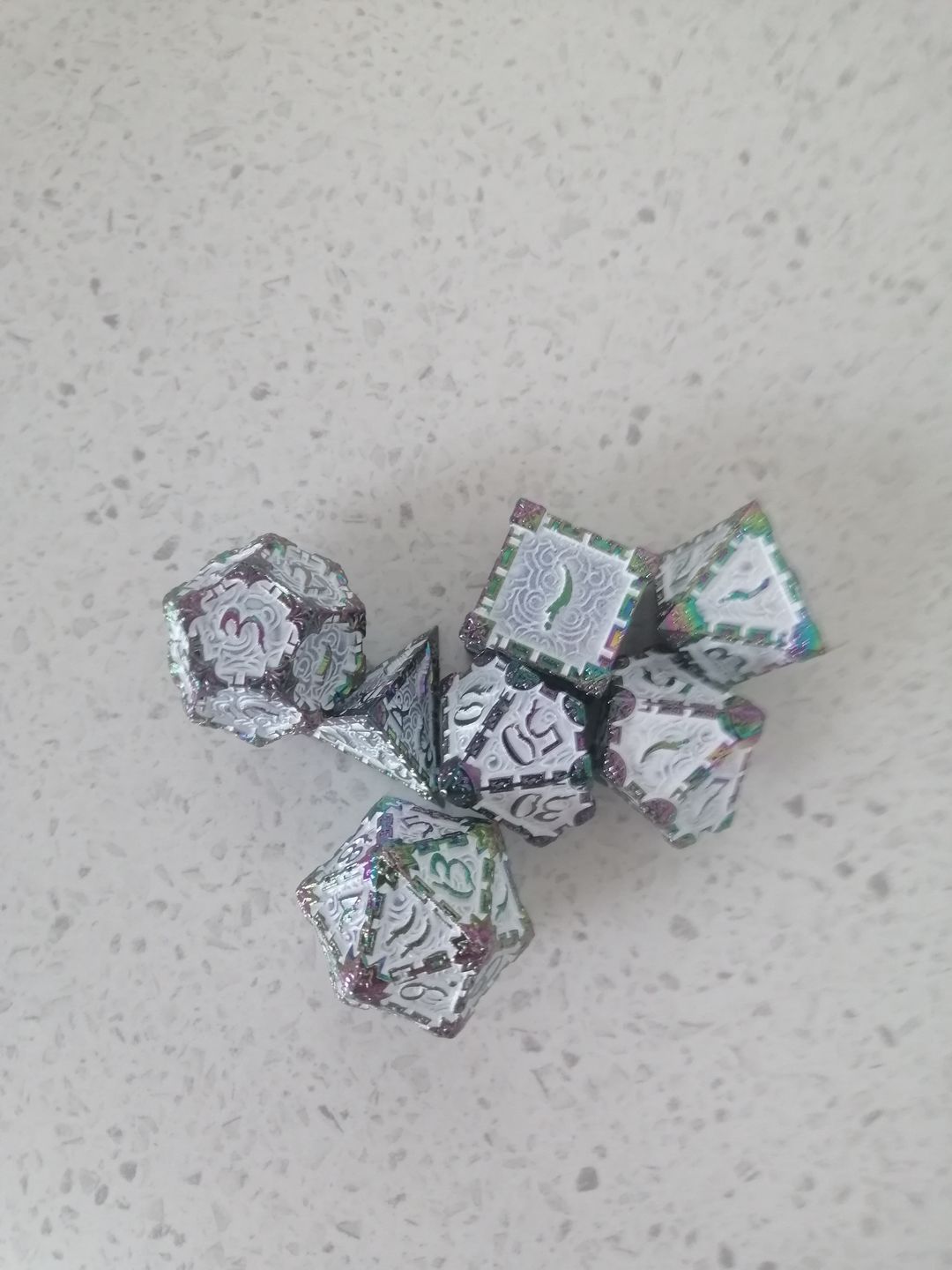 Customer photo review of Patrons Dark Orb - Metal Dagger Dice Set