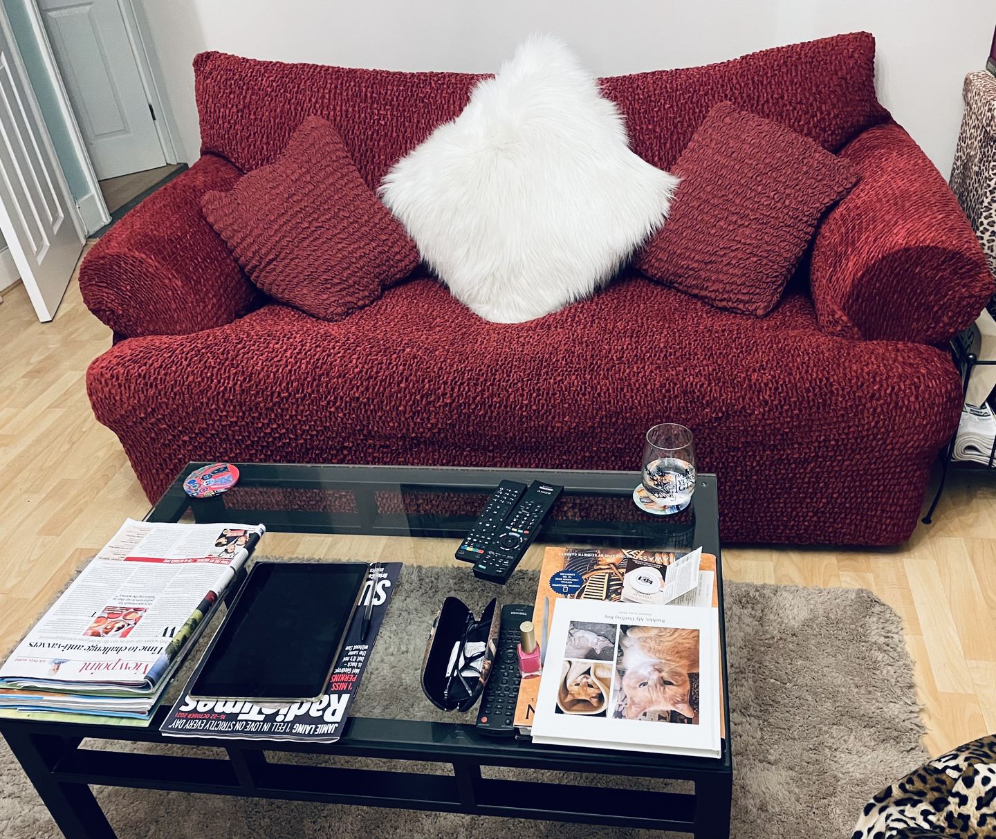 Customer photo review of 3 Seater Sofa Cover - Bordeaux, Velvet Collection